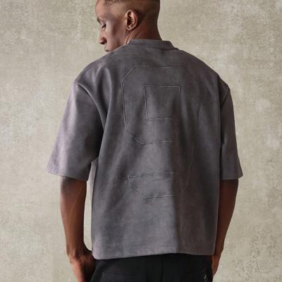 Bon&Bon Black Suedette Crop Fit Short Sleeve Tee | Loose Casual T-Shirt Dark Grey / L