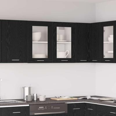 Zwarte Eiken Wandkast met Glaspaneel 80x31x60 cm van Gefabriceerd Hout