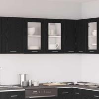 Zwarte Eiken Wandkast met Glaspaneel 80x31x60 cm van Gefabriceerd Hout