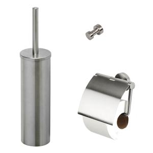 Toiletaccessorieset Geesa Nemox | Toiletborstel met houder - Toiletrolhouder met klep - Handdoekhaak | RVS geborsteld
