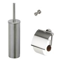 Toiletaccessorieset Geesa Nemox | Toiletborstel met houder - Toiletrolhouder met klep - Handdoekhaak | RVS geborsteld
