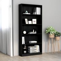 Boekenkast met 5 schappen 80x24x175 cm spaanplaat zwart