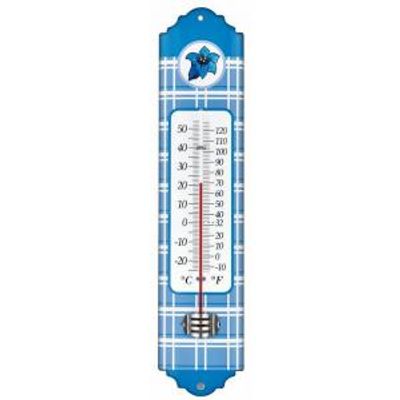 Metalen thermometer Alpen 29 cm blauw voor gebruik binnen en buiten