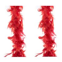 Carnaval verkleed veren Boa - 2x stuks - kleur rood - 2 meter - Verkleedkleding accessoires