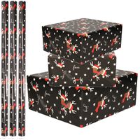 3x Rollen Kerst inpakpapier/cadeaupapier zwart/rendieren fun 2,5 x 0,7 meter