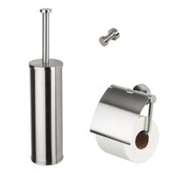 Geesa Nemox Toiletaccessoireset - Toiletborstel met houder - Toiletrolhouder met klep - Handdoekhaak - RVS geborsteld