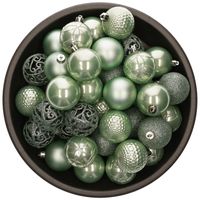 37x stuks kunststof kerstballen mintgroen (eucalyptus) 6 cm glans/mat/glitter mix - thumbnail