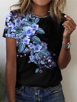 Casual Loose Floral Cotton-Blend T-Shirt - thumbnail