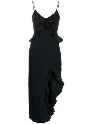David Koma robe volantée à fines bretelles - Noir