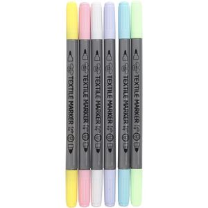 6x Pastel kleuren textielstiften 2-punten