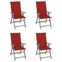 Tuinstoelen 4 st verstelbaar met kussens massief acaciahout