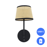Oplaadbare Bedlamp met ACCU Dimbaar USB-C CCT 3Watt ZWART - fijn Rotan zwart