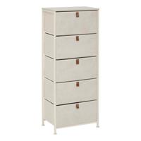 5FIVE Opbergkast Pisa - 5 mandjes - beige - 45 x 30 x 114 cm - metaal/hout/stof - opbergen