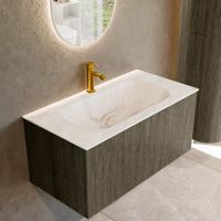 Badmeubel Mondiaz Kurve-Dlux | 90 cm cm | Meubelkleur Shadow | Wastafelkleur Frappe | Solid surface | Wasbak midden spoelbak | 1 kraangat
