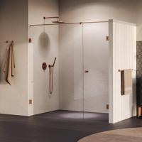 BRAUER Void Carving Nisdeur - 2-delig - 200x200cm - 70cm draaideur aan muur - glascoating - omkeerbaar - helder glas - geborsteld koper PVD GS-VOCN2H70130200GK