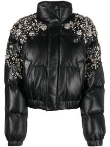 Philipp Plein doudoune en cuir à ornements en cristal - Noir