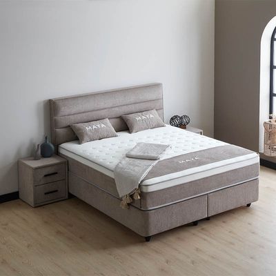 2-Persoons Boxspring met opbergruimte Maya - Taupe 140x200 cm - Pocketvering - Inclusief Topper - Dekbed-Discounter.nl