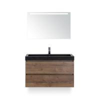 Maxx XL Badmeubelset 100 cm - Tabacco - Wastafel Lucca 1 kraangat - met LED Spiegel