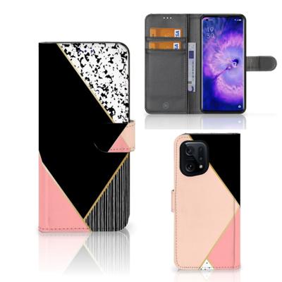 OPPO Find X5 | Book Case | Zwart Roze Vormen