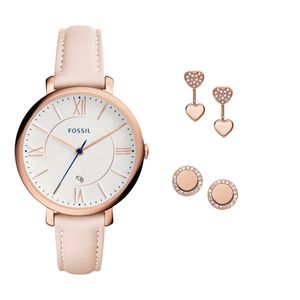 Horlogeband Fossil ES4202SET Leder Roze 14mm