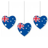 Hangdecoratie hartjes van vlag Australie - 3x - 28 cm - Australische vlag - WK landen versiering