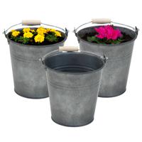 Plantenpot/bloempot emmer Eddy - 3x - zink - vintage antraciet - D18 X H18 cm - thumbnail