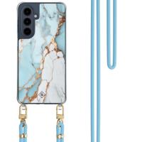 Samsung Galaxy A16 hoesje met blauw koord - Marmer lichtblauw