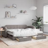 Slaapbank met onderschuifbed en lades 90x200 cm stof taupe