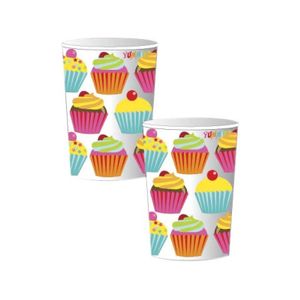 Cupcake thema verjaardag bekertjes 8x stuks