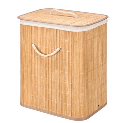 Wasmand van bamboe - wit / bruin - 60 liter - 40 x 30 x 50 cm - met deksel