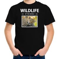 Luipaard t-shirt met dieren foto wildlife of the world zwart voor kinderen XL (158-164)  -