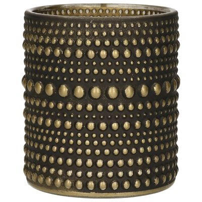 Luxe theelichthouder/kaarsenhouder - zwart/goud - glas - D7 x H8 cm