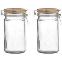 Weckpot/inmaakpot - 2x - 1L - glas - met beugelsluiting - bamboe deksel