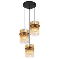 Globo Zwarte hanglampGorley met amberglas rond Ø 47cm - 15698-3HRA