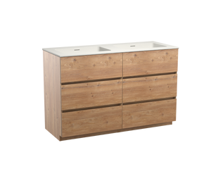 Storke Edge staand badmeubel 130 x 52 cm ruw eiken met Mata dubbele wastafel in mat witte solid surface