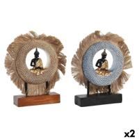 Decoratieve figuren DKD Home Decor 19 x 6 x 25 cm Beige Blauw Boeddha Orientaals (2 Stuks)
