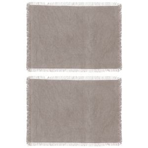 Secret de Gourmet placemats Kenya - 4x - lichtgrijs - 45 x 30 cm - katoen - met franjes