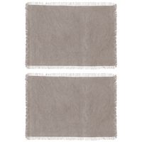 Secret de Gourmet placemats Kenya - 4x - lichtgrijs - 45 x 30 cm - katoen - met franjes