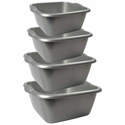 Afwasbakken - 4x stuks diverse formaten - zilver - kunststof - 3, 6, 10 en 15 liter inhoud