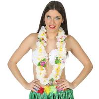 Toppers in concert - Hawaii krans/slinger - Tropische kleuren wit - Grote bloemen hals slingers - verkleed accessoires