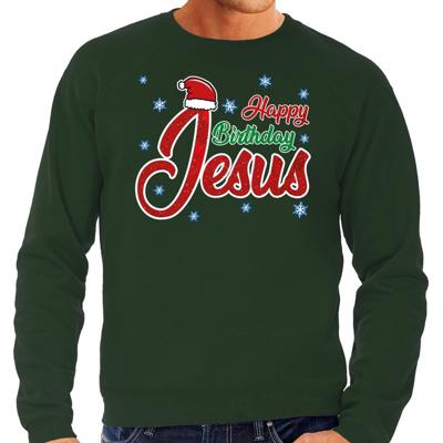 Foute Kersttrui - sweater - Happy Birthday Jesus - groen - voor heren - kerstkleding Foute Kersttrui - sweater - Happy Birthday Jesus - groen - voor heren - kerstkleding