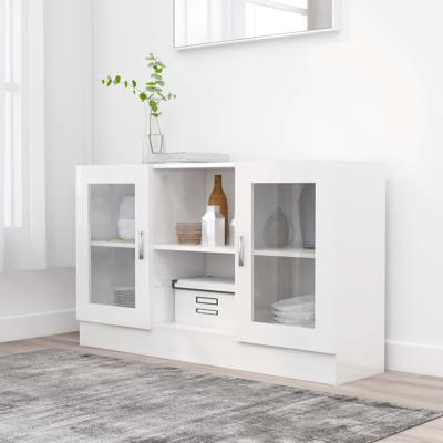 Vitrinekast 120x30,5x70 cm spaanplaat hoogglans wit