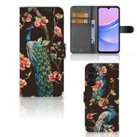 Samsung Galaxy A15 | Telefoonhoesje | Met pasjeshouder | Pauw met Bloemen