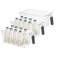 Koelkast/keuken organizer bak - 3x - transparant - kunststof - L31 x B18 x H11 cm - groente lade