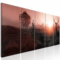 Schilderij - In de Horizon , Hert , roze bruin , 5 luik - thumbnail