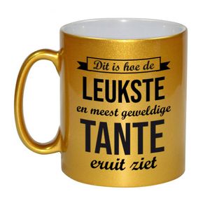 Leukste en meest geweldige tante cadeau mok / beker goudglanzend 330 ml - feest mokken