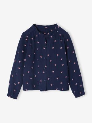 Personaliseerbare meisjesblouse van katoenen gaas marineblauw