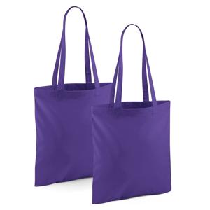 Draagtasje met hengsels - 2x - paars - 42 x 38 cm - katoen - 10 liter - boodschappen - gymtas