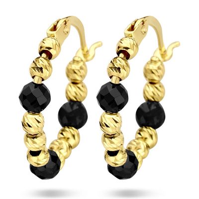 Oorringen Bolletjes geelgoud-kleursteen zwart 3,3 x 15,8 mm
