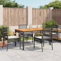 5-delige Tuinset met kussens poly rattan zwart